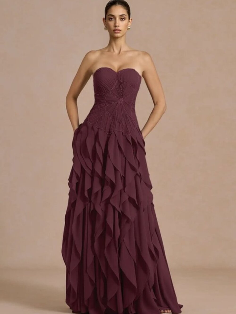 Azazie - Ryselle Wine Maxi Dress